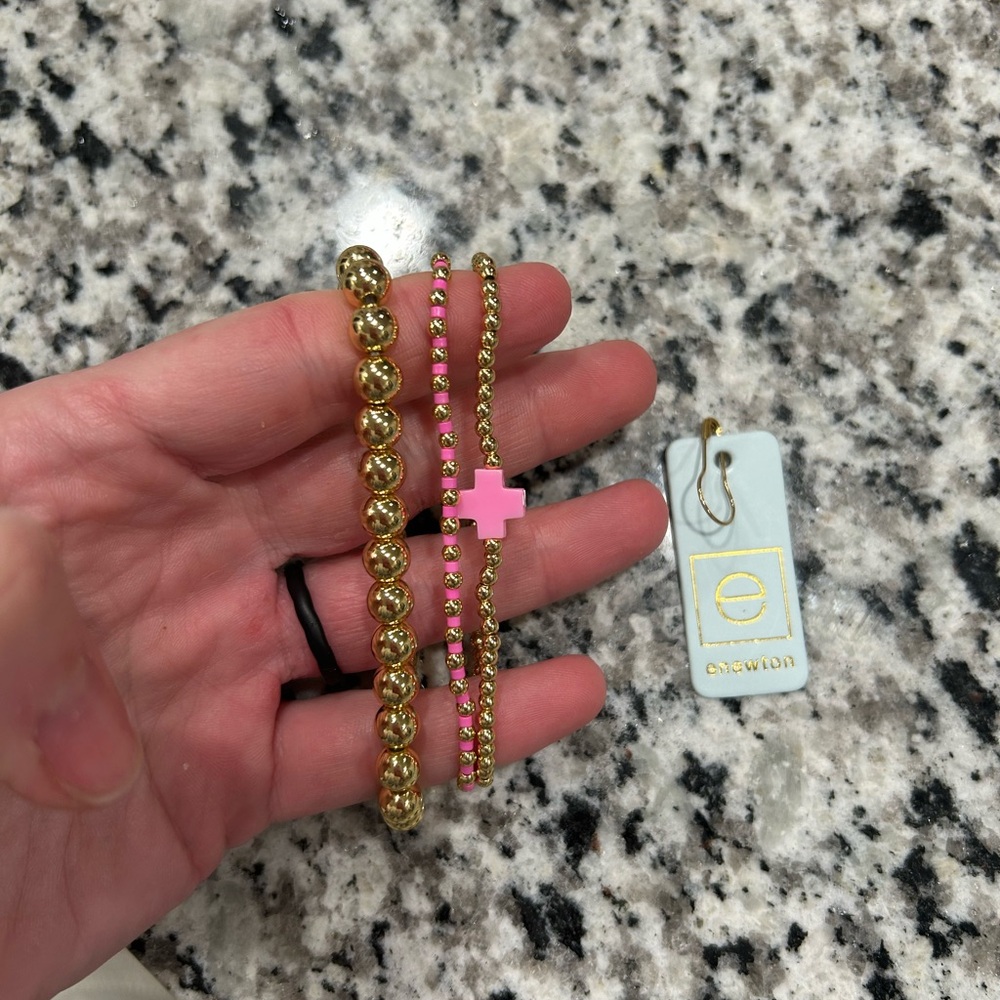 Gold and Pink Beaded Bracelet Set
